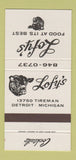 Matchbook Cover - Lofy's Restaurant Detroit MI 30 Strike