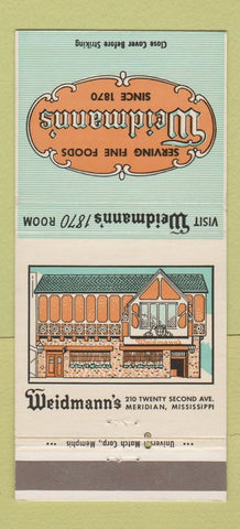 Matchbook Cover - Weidmann's Restaurant Meridian MS 30 Strike