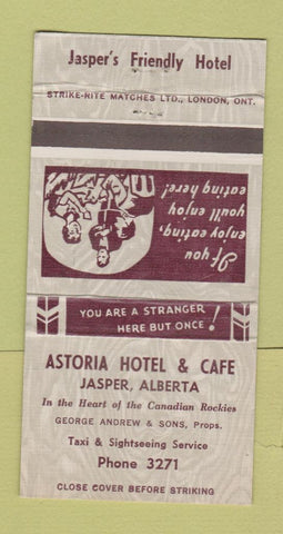 Matchbook Cover - Astoria Hotel Cafe Jasper AB 30 Strike
