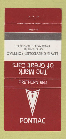 Matchbook Cover - Lewis Chevrolet Pontiac Sweetwater TN Firethorn Red 30 Strike