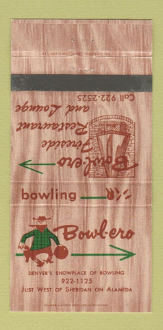 Matchbook Cover - Bowlero Bowling Denver Colorado 30 Strike