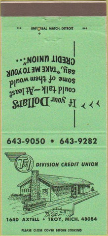 Matchbook Cover - T and I Division Credit Union Troy MI 30 Strike