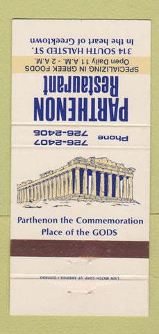 Matchbook Cover - Parthenon Restaurant Chicago IL Greek 30 Strike