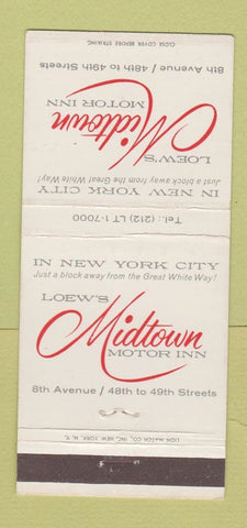 Matchbook Cover - Loew's Midtown Motor Inn New York City 30 Strike