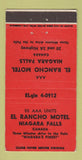 Matchbook Cover - El Rancho Motel Niagara Falls ON 30 Strike