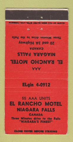 Matchbook Cover - El Rancho Motel Niagara Falls ON 30 Strike