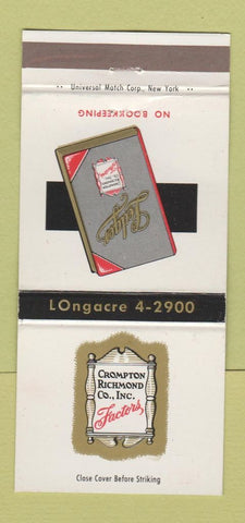 Matchbook Cover Crompton Richmond Factors Textiles New York City WEAR 30 Strike