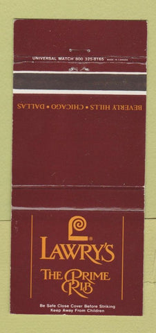Matchbook Cover - Lawry's Rime Rib Beverly Hills CA Chicago Dallas 30 Strike
