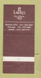 Matchbook Cover - Lawry's Rime Rib Beverly Hills CA Chicago Dallas 30 Strike