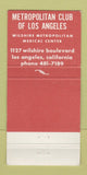 Matchbook Cover - Metropolitan Club of Los Angeles CA 30 Strike