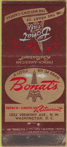 Matchbook Cover - Bonat French Cafe Washington DC WORN 21 Feature