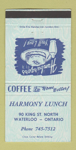 Matchbook Cover - Harmony Lunch Waterloo ON WEAR 30 Strike