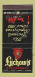 Matchbook Cover - Luchow's Restaurant New York City 30 Stick