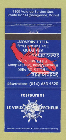 Matchbook Cover - Restaurant Le Vieux Pecheur Dorval QC 30 Strike