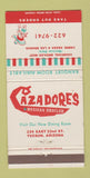 Matchbook Cover - Cazadores Mexican Restaurant Tucson AZ 30 Strike