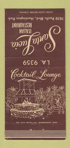Matchbook Cover - Santa Lucia Italian Restaurant Huntington Park CA 30 Strike