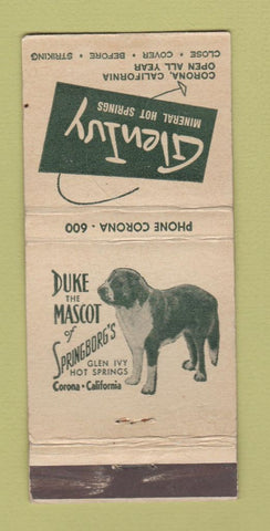 Matchbook Cover - Glen Ivy Mineral Hot Springs Corona CA 30 Stick