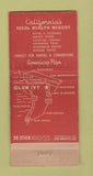 Matchbook Cover - Glen Ivy Mineral Hot Springs Corona CA 30 Stick