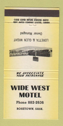 Matchbook Cover - Wide West Motel Rosetown SK 30 Strike
