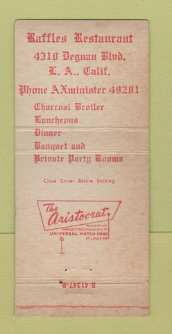 Matchbook Cover - Raffles Restaurant Los Angeles CA IMPRINT 30 Strike