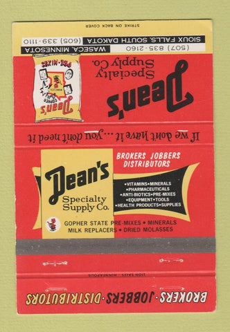 Matchbook Cover - Dean's Pre Mixed Concrete Waseca MN Sioux Falls SD 40 Strike