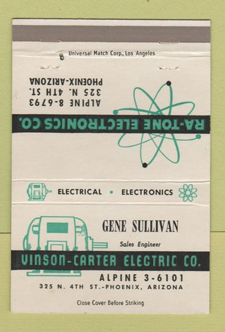 Matchbook Cover - Gene Sullivan Vinson Carter Electric Phoenix AZ 40 Strike