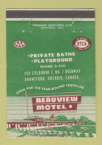 Matchbook Cover - Beauview Motel Brantford ON WEAR 40 Strike