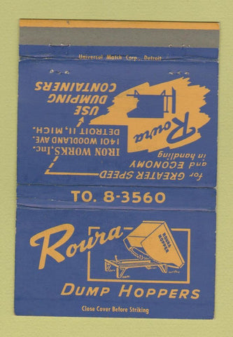 Matchbook Cover - Roura Dump Hoppers Detroit MI Iron Works 40 Strike