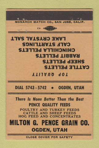 Matchbook Cover - Milton Pence Grain Ogden UT 40 Strike