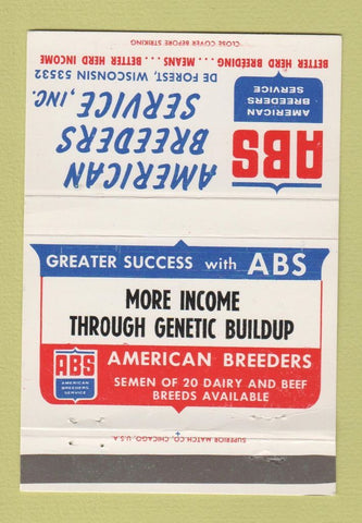 Matchbook Cover - American Breeders Dairy Beef De Forest WI 40 Strike