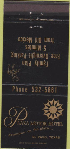 Matchbook Cover - Plaza Motor Hotel El Paso TX 30 Strike