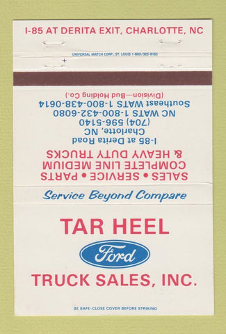 Matchbook Cover - Tar Hell Ford Trucks Charlotte NC 40 Strike