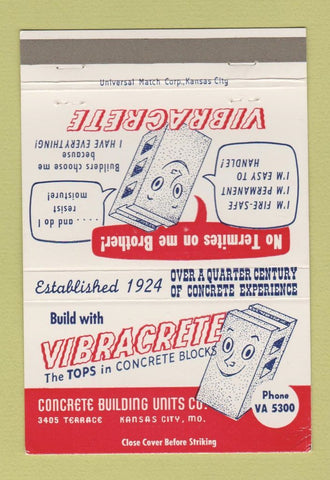 Matchbook Cover - Vibracrete Concrete Block Kansas City MO 40 Strike