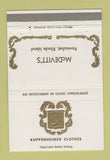 Matchbook Cover - Kuppenheimer Men's Clothes McDevitt's Pawtucket RI 40 Strike