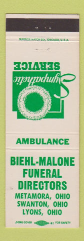 Matchbook Cover - Biehl Malone Funeral Home Metamora Swanton Lyons OH