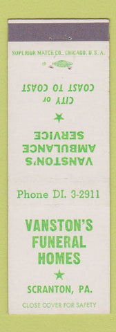 Matchbook Cover - Vanston's Funeral Homes Scranton PA Vanston's Ambulance