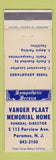Matchbook Cover - Vander Plaat Memorial Home Funeral Paramus NJ