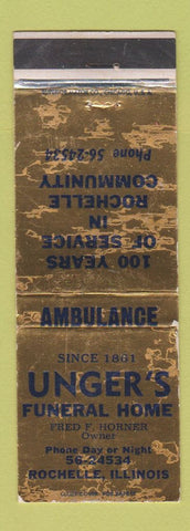 Matchbook Cover - Unger's Funeral Home Rochelle IL  WORN