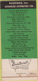 Matchbook Cover - Bearings Inc York PA 30 Strike