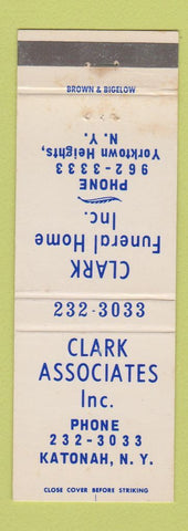 Matchbook Cover - Clark Funeral Home Yorktown Heights NY Katonah WEAR
