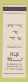 Matchbook Cover - Wolfe Memorial Funeral Home Wilkinsburg PA