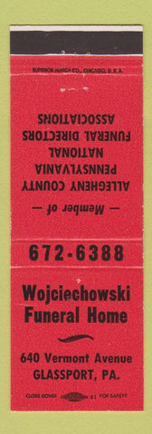 Matchbook Cover - Wojciechowski Funeral Home Glassport PA RED