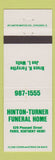Matchbook Cover - Hinton Turner Funeral Home Paris KY