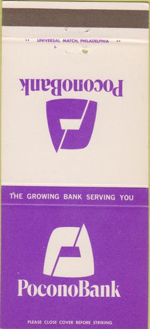 Matchbook Cover - Pocono Bank East Stroudsburg Pocono Pines PA 30 Strike