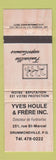 Matchbook Cover - Funeral Home Yves Houle Frere Drummondville QC WORN