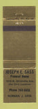 Matchbook Cover - Joseph Sass Funeral Home Milwaukee WI