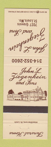 Matchbook Cover - John Ziegenhein Funeral Home St Louis MO