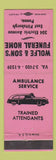 Matchbook Cover - Wolfe & Son's Funeral Home East Pittsburgh PA PINK WEAR
