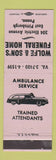Matchbook Cover - Wolfe & Son's Funeral Home East Pittsburgh PA LAVENDER