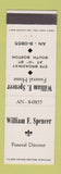 Matchbook Cover - William Spencer Funeral Home South Boston MA